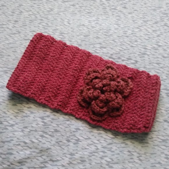 Handmade Crochet Maroon Headband w/ Crochet Flower - Picture 6 of 9